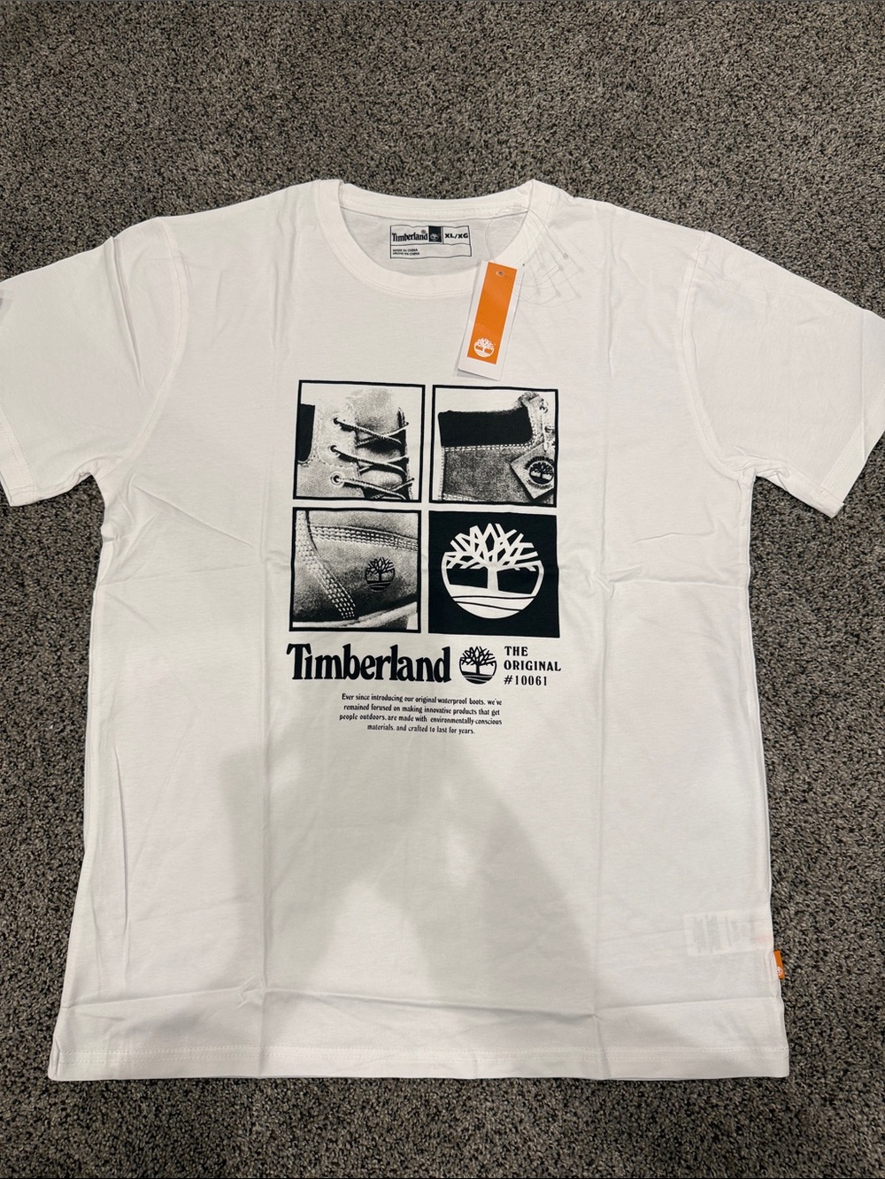 Timberland White Short-Sleeve Tee with Black Graphic Grid Logo